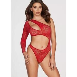 Frederick’s of Hollywood Bodysuit, Small Kerry Red Lace Cut Out Sexy Lingerie